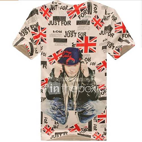 Mens V Neck Stylish Casual People Printing Short Sleeve T shirt