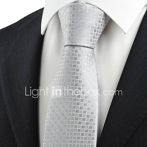 Tie New Ash Grey Checked Mens Tie Necktie Wedding Party Holiday Prom Gift
