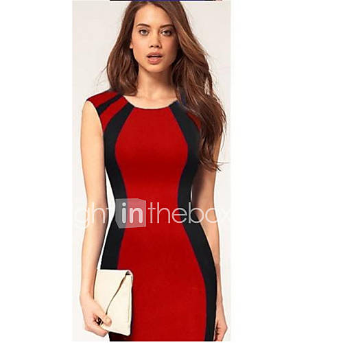 Yyys Casual Sleeveless Slim Over Hip Pencil Dress(Red)