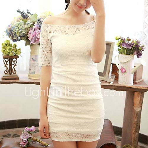 Womens A Word Shoulder Lace Slim Package Hip Wrap Dress