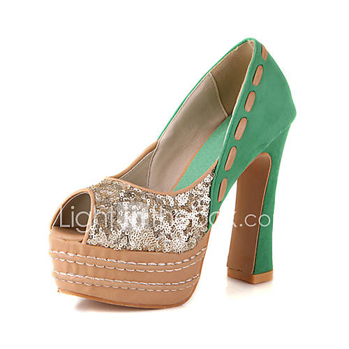 ELF Shoes Womens Elegant Peep Toe Platform Chunky Heel PU Leather Shoes
