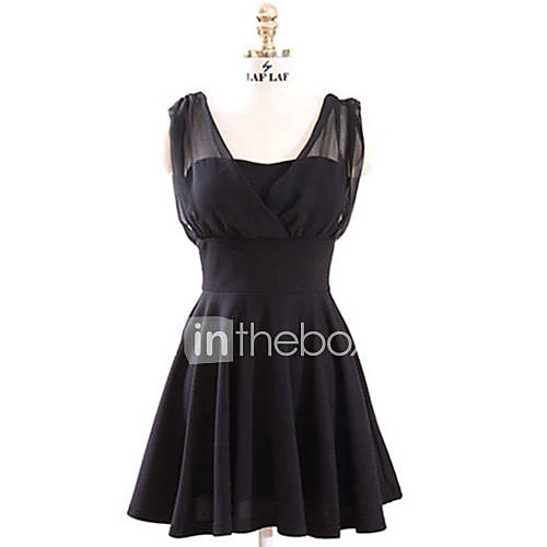 Nishang Sexy New Night Club Chiffon Spell Receives The Waist Dress(Black)