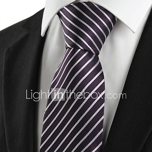 Tie New Striped White Purple Black Mens Tie Necktie Wedding Party Holiday Gift