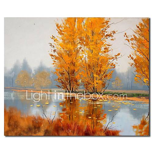 Hand Painted Oil Painting Landscape Autumn Rivers Wall Art with Stretched Frame