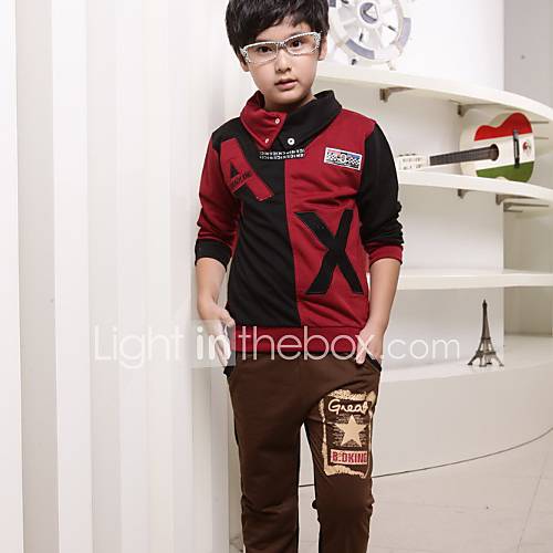 Boys Stand Collar AX Letter Korean Style Color Joint 2 Pieces Clothing Sets