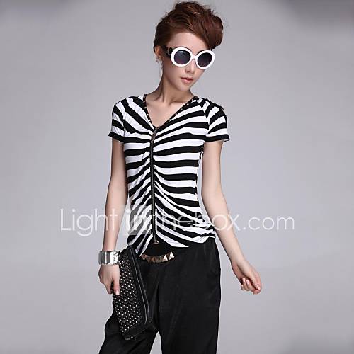 Womens Sexy Stripe V neck Print T shirt