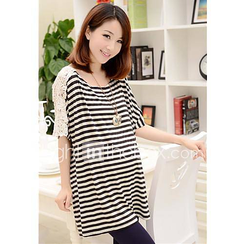 Maternity Stripe Lace Stitching Bat Sleeve Loose T shirt