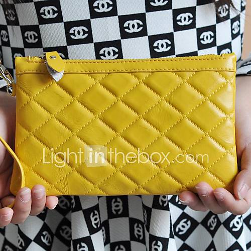 Womens Quilted Genuine Leather Cowhide Fashion Day Clutches Purse Wallet