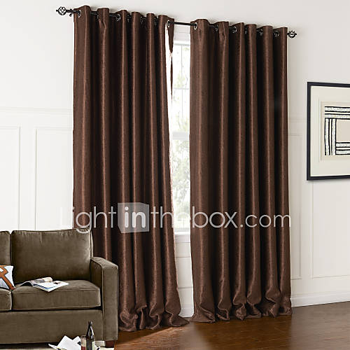 (One Pair) Modern Classic Brown Solid Floral Embossed Blackout Curtain