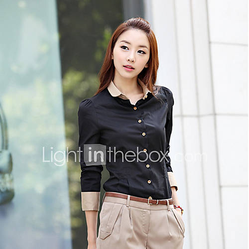YIMN WomenS KoreaS New Baby Bump Color Long Sleeve Cultivate OneS Morality Shirt Collar(Black)