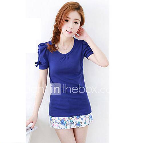 Womens Round Collar Sweet Summer Wear Short Sleeve Hubble Bubble Sleeve T Shirt