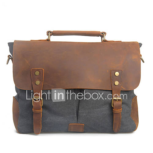 MUCHUAN Canvas With Dermis Messenger Portable Briefcase(Screen Color)