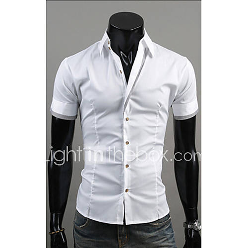 Midoo Short Sleeved Casual Stand Collar Shirt(White)