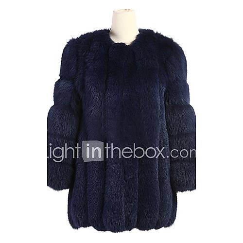 Long Sleeve Collarless Fox Fur Party/Casual Coat