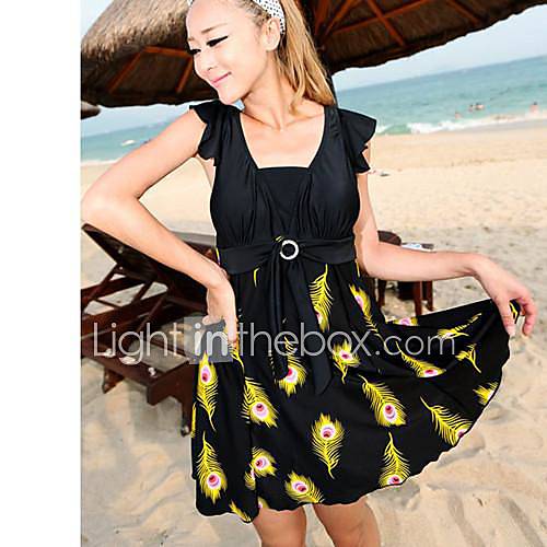 Womens Fashion and Elegant Peacock Skirt Style Nylon and Spandex One Pieces Swimsuit