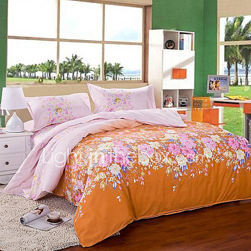 Mainstream Orange Floral Print 4 PCS Set Bedding