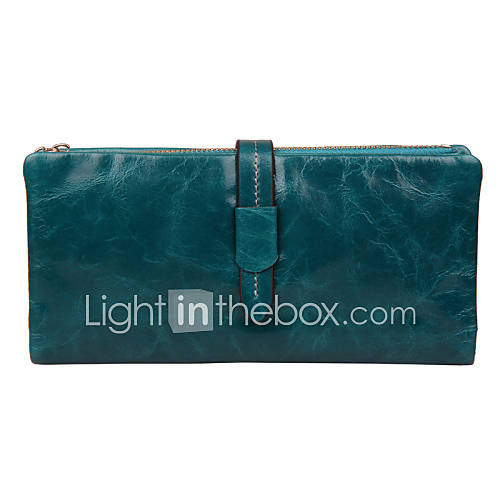 Womens Zipper First Layer Oily Leather Clutch