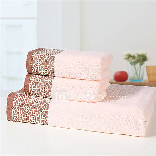 Siweidi Cotton Jacquard Water Cube Style Pattern Towel Set(Pink)