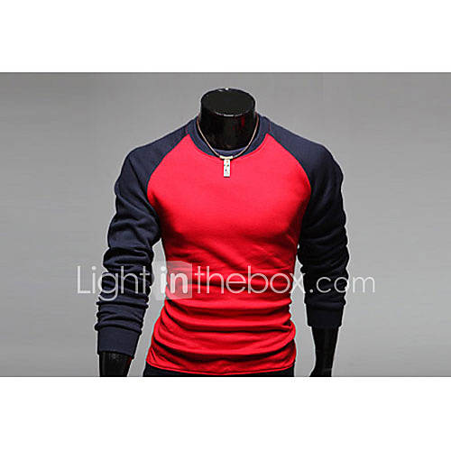 MSUIT MenS Color Matching Round Neck Long Sleeve T Shirt Z9143