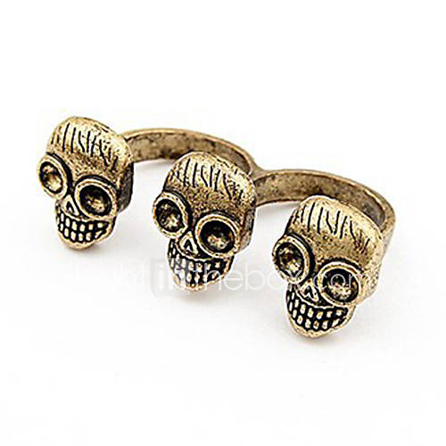 Ravier Womens Vintage Red Skull Pattern Double Ring