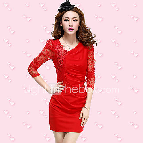 Xuanran Womens V Neck Red Dress