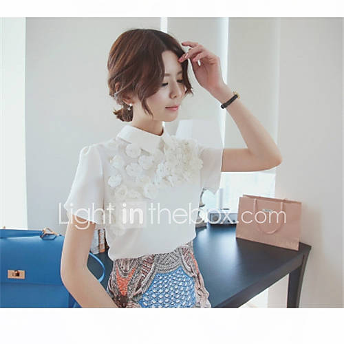 Fiona Womens Elegant Beads Three Dimensional Embroidery Chiffon Short Sleeve Shirt (Screen Color)