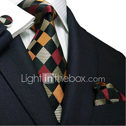 Mens Landisun Multi Color Plaids Checks Silk Tie Set Tie Hanky Cufflinks Landisun Exclusive