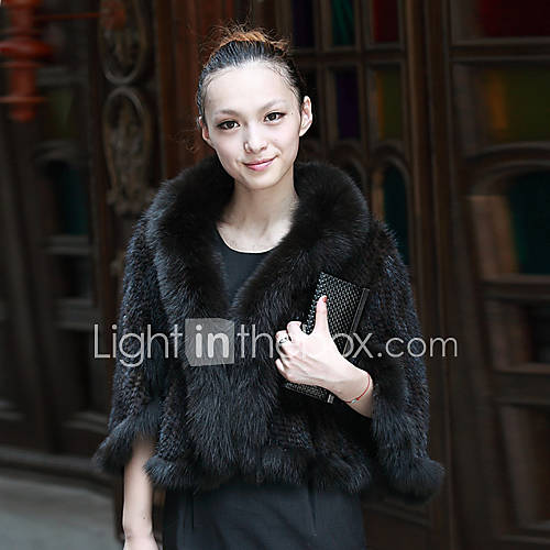 Half Sleeve Shawl Mink Fur And Fox Fur Collar Party/Casual Jacket(More Colors)