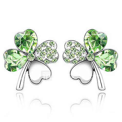 Xingzi Womens Charming Green Clover Pattern Made With Swarovski Elements Crystal Earrings