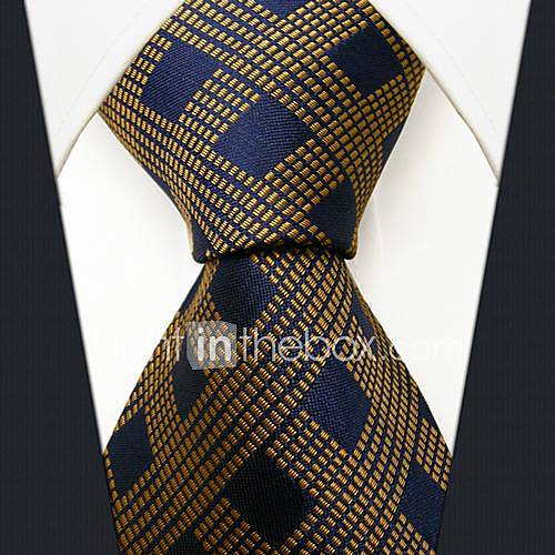 Mens Business Check Pattern Brown Silk Necktie