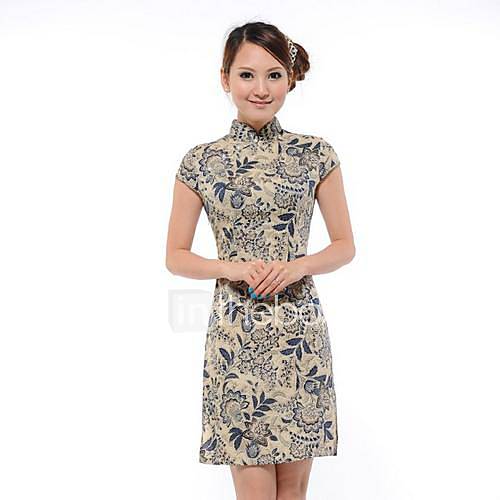 Womens Collar Fashion Blue And White Porcelain The Chinese Dress