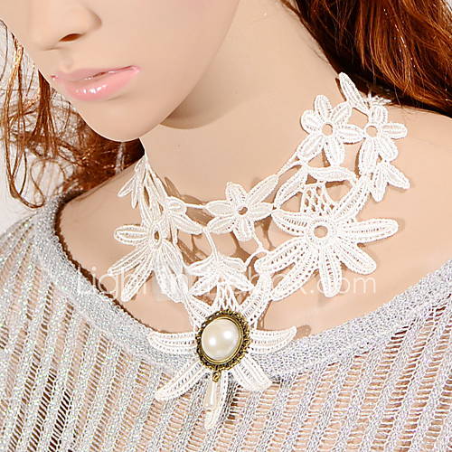 OMUTO New Lace Floral Retro Collar Necklace (White)