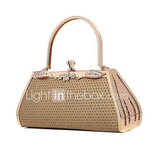 Womens Gold evening bag made of hard gold diamond handbag (lining color on random)