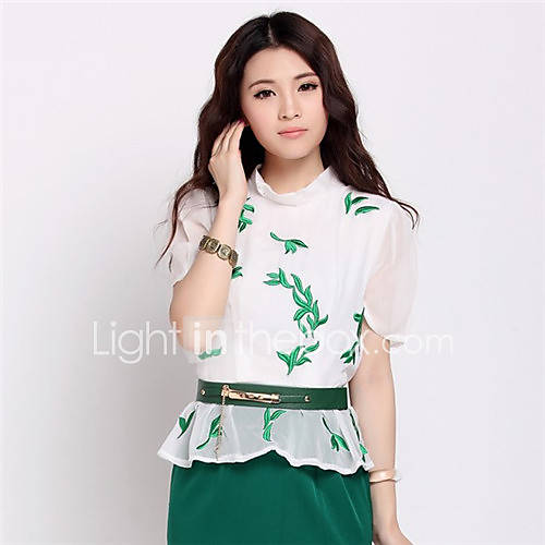 Womens Chiffon Splicing Green Embroidery Dress