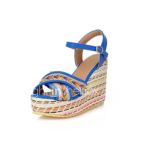 Faux Leather Womens Wedge Heel Platform Open Toe Sandals With Braided Strap Shoes(More Colors)