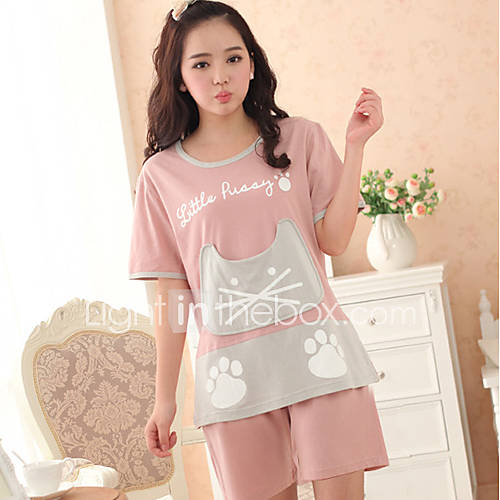 Womens Letter Cat Pattern Pajama