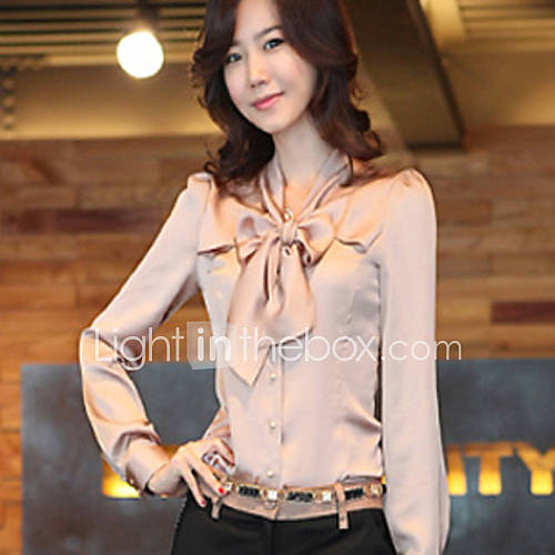 BeiYan Womens Simple Bow Silk Long Sleeve Shirt(Screen Color)