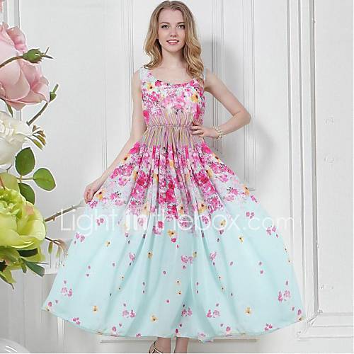 Womens Fashion Sexy Floral Print Beam Waist Ball Dress