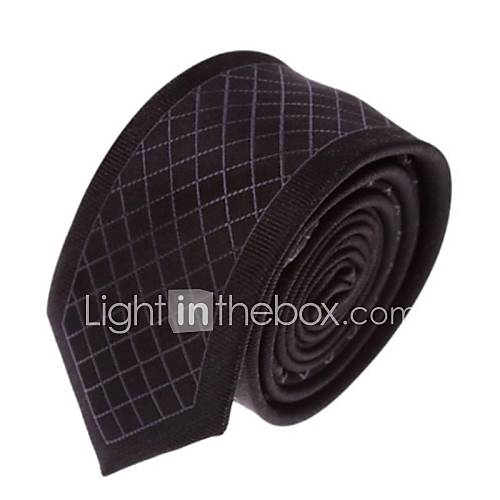 Mens Solid Colour Fashion Black Plaid Narrow Panel Necktie