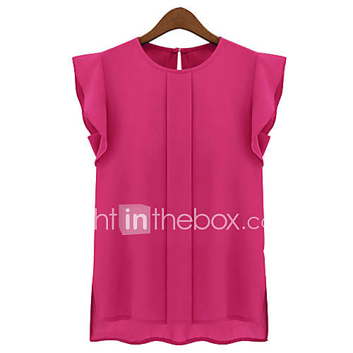 VS Style Womens Slim Fit Chiffon Short Sleeve Round Collar Shirt(Fuchsia)