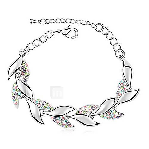 Xingzi Womens Charming Multi Color Leaves Strands Crystal Link Bracklet