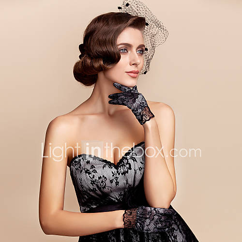 Elegant Satin Embroider With Lace Fingertips Wrist Length Ladies Evening/Party Gloves