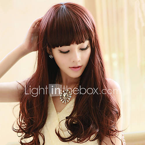 High Quality Synthetic Capless Long Curly Chestnut Brown Full Bang Wigs