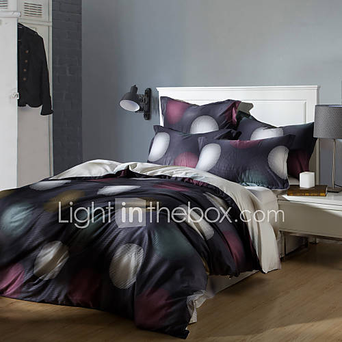 Duvet Cover Set,4 Piece Reactive Print 100% Cotton Modern Dot