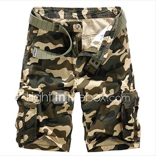 Mens Summer Casual Mid Length Camo Cargo Shorts(Belt Not Included)