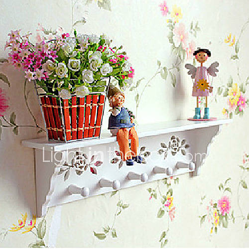 Lovely Countryside Hollowed out Storaging Shelf with 5 Hooks