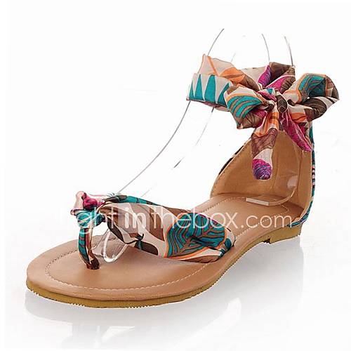 Silk Womens Flat Heel Flip Flops Sandals With Bowknot Shoes(More Colors)