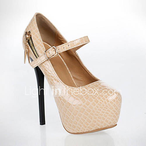 Sunday Womens All Match Ankle Strap Stiletto Heel Platform Pu Leather Beige Pumps