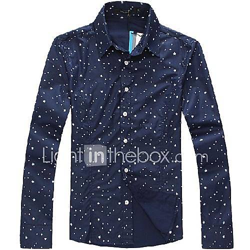 Mens V Neck Spring New Slim All Over The Sky Star Printing Long Sleeve Shirt