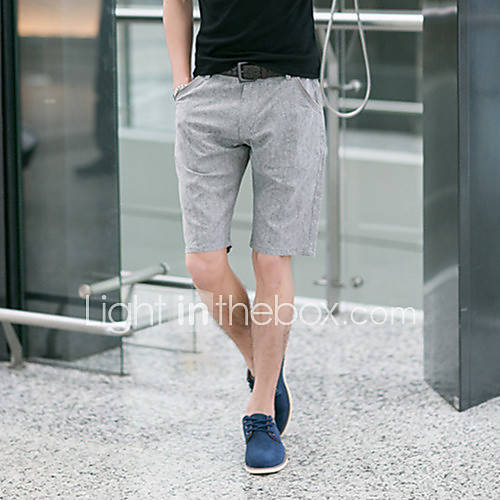 GBS Mens Korean Slim Fit Linen Short Pants(Dark Gray)